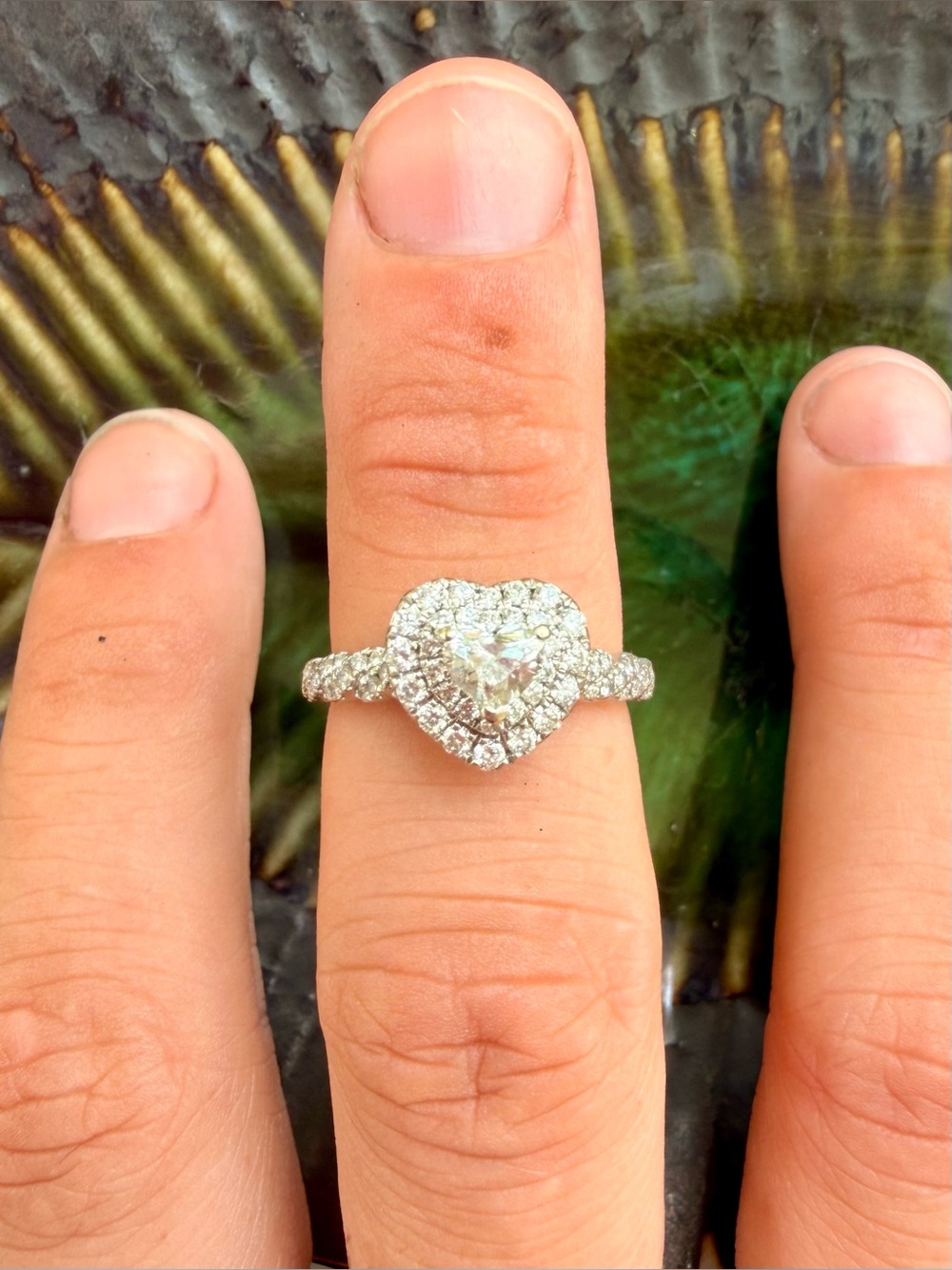 Heart Halo Diamond Ring in White - Classic Pavé Design